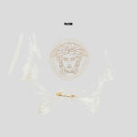 T-Shirt In Organic Stretch Cotton Jersey-Medusa Embroidery - White-Gold