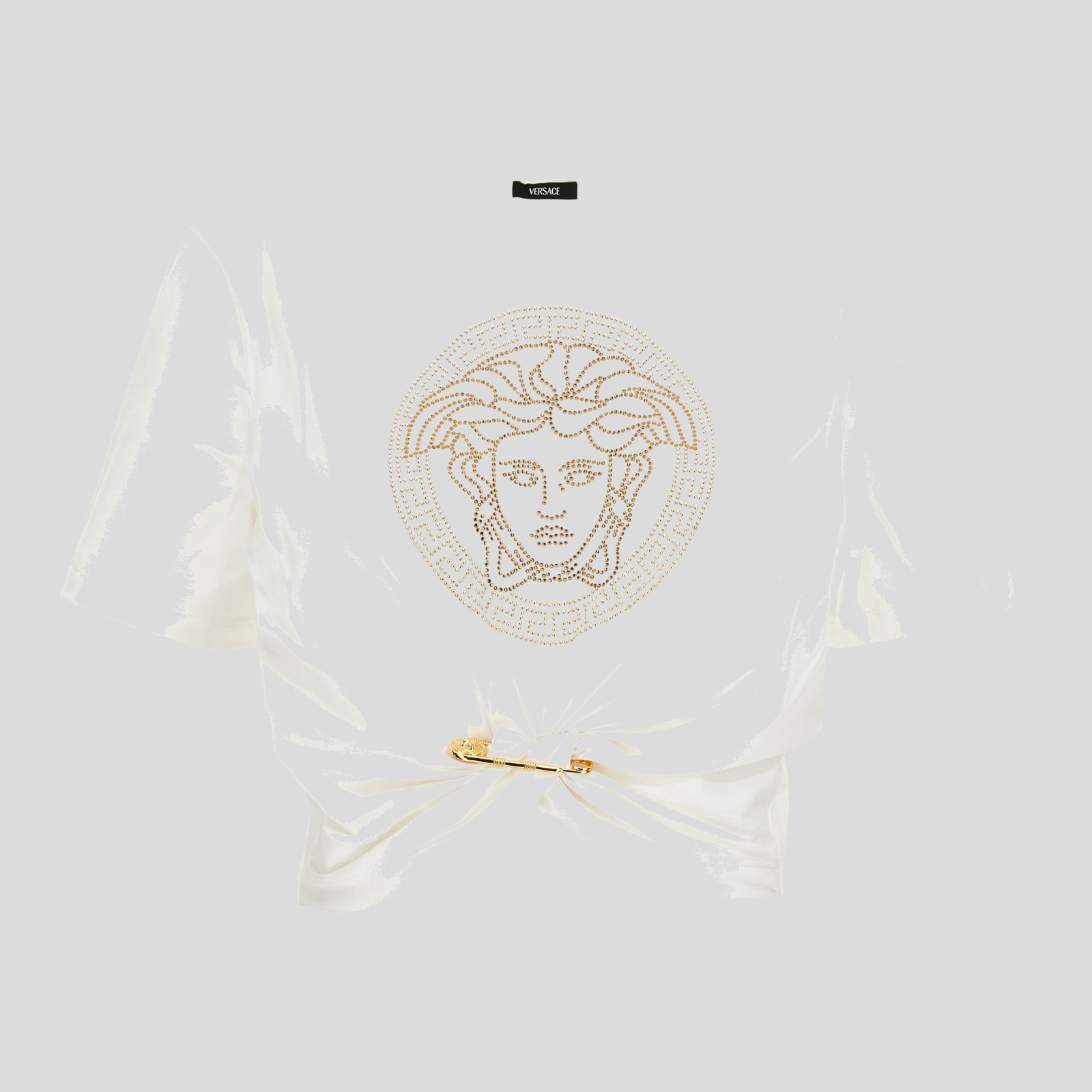 T-Shirt In Organic Stretch Cotton Jersey-Medusa Embroidery - White-Gold T-Shirt In Organic Stretch Cotton Jersey-Medusa Embroidery - White-Gold