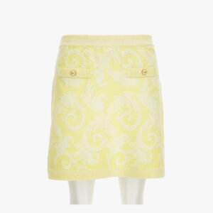 Knit Skirt In Barocco Leafy Viscose Blend Jacquard - Yellow