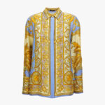 Formal Shirt In Silk Twill Barocco Palm Print - Sky Blue-Pale Yellow-Gold