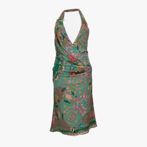 Dress In Underwater Barocco Foulard On Responsible Viscose Liquid Jersey - Green