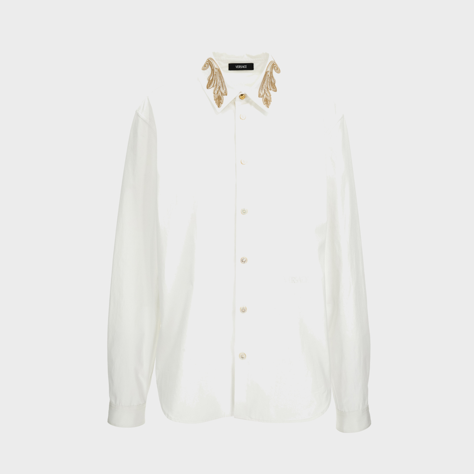 Informal Shirt In Poplin Fabric-Embroidered Collar - White Informal Shirt In Poplin Fabric-Embroidered Collar - White