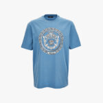T-Shirt In Jersey Fabric-Chain Print Crest - Stone Blue-White-Grey