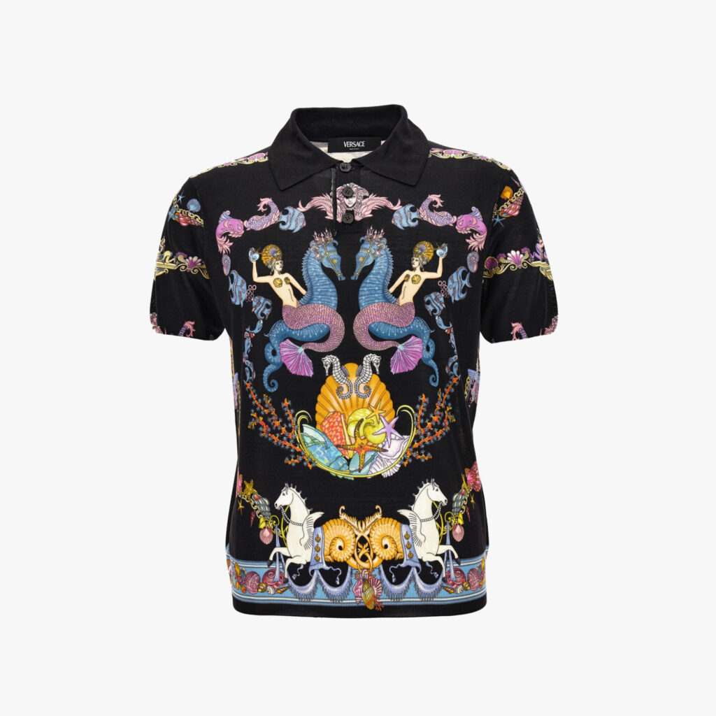 Knit Sweater In La Vacanza Printed Silk - Black-Multicolor