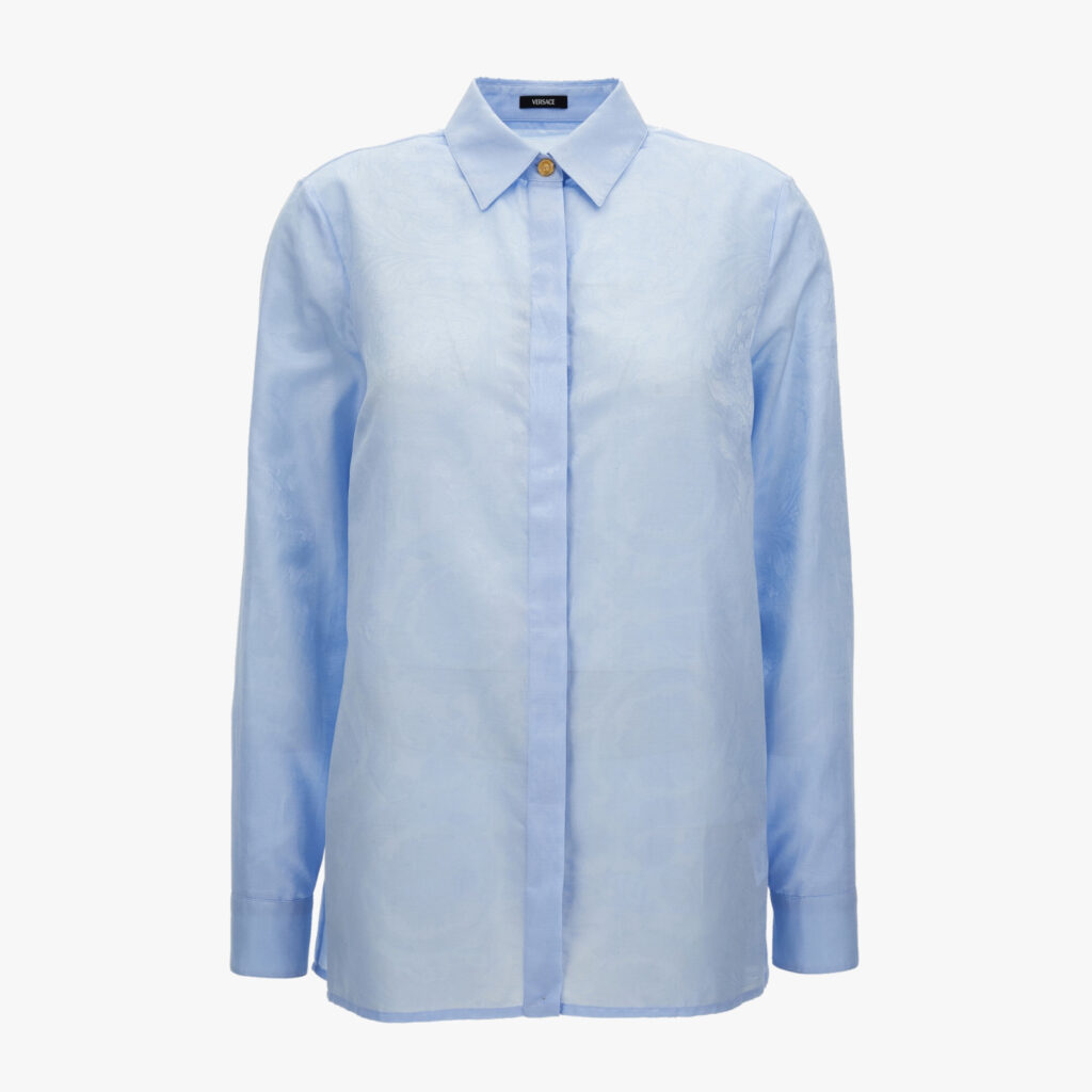 Formal Shirt In Cotton Silk Barocco Jacquard - Blue