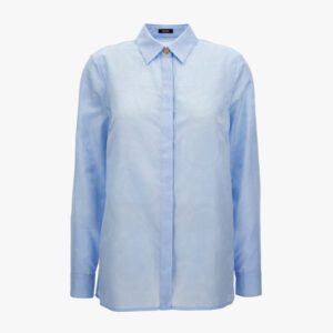 Formal Shirt In Cotton Silk Barocco Jacquard - Blue
