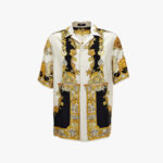 Informal Shirt In Silk Twill Coral Theatre Print - Black