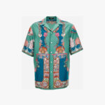 Informal Shirt In Silk Twill Coral Theatre Print - Green