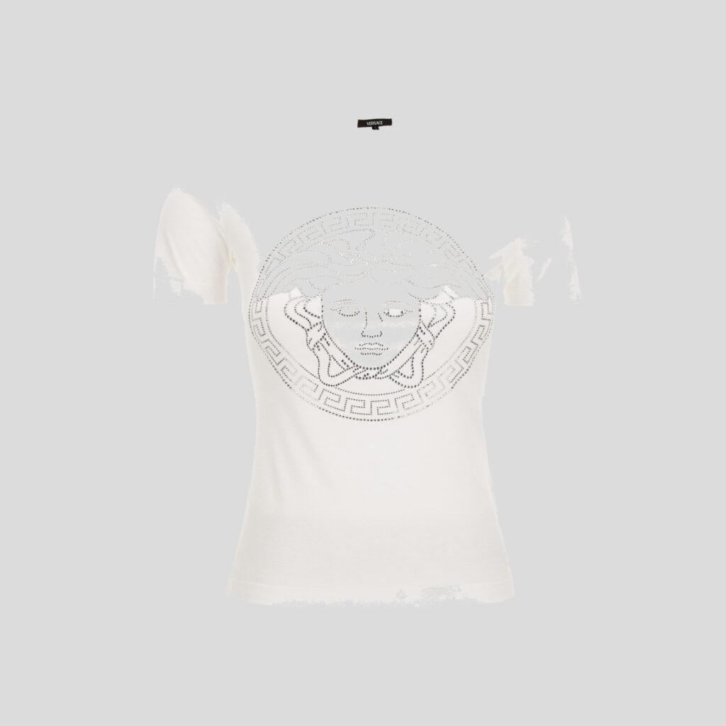 T-Shirt In Cotton Jersey Fabric With Medusa Rhinestone Embroidery-Studs - White-Crystal