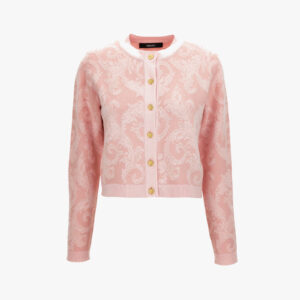 Knit Sweater In Barocco Leafy Viscose Blend Jacquard - Pink