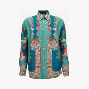 Informal Shirt In Silk Twill Coral Theatre Print - Green