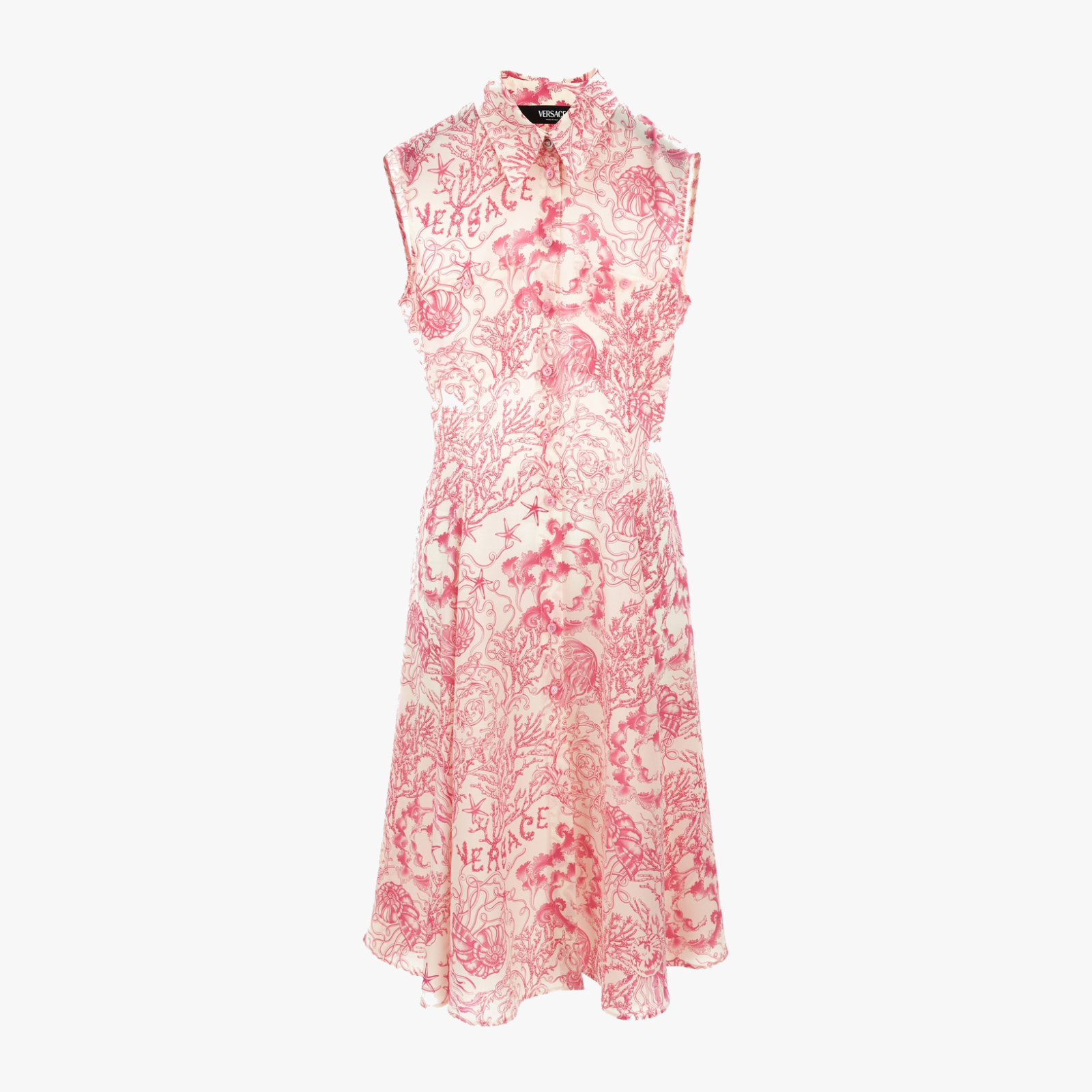 Dress In Crepe De Chine Print Underwater Barocco Bicolour Allover - Eggshelldragonfruit Dress In Crepe De Chine Print Underwater Barocco Bicolour Allover - Eggshelldragonfruit