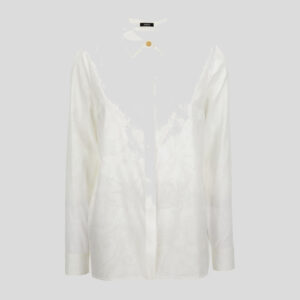 Formal Shirt In Crepe De Chine Silk Blend Baroque Stencil Print - White