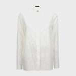 Formal Shirt In Crepe De Chine Silk Blend Baroque Stencil Print - White