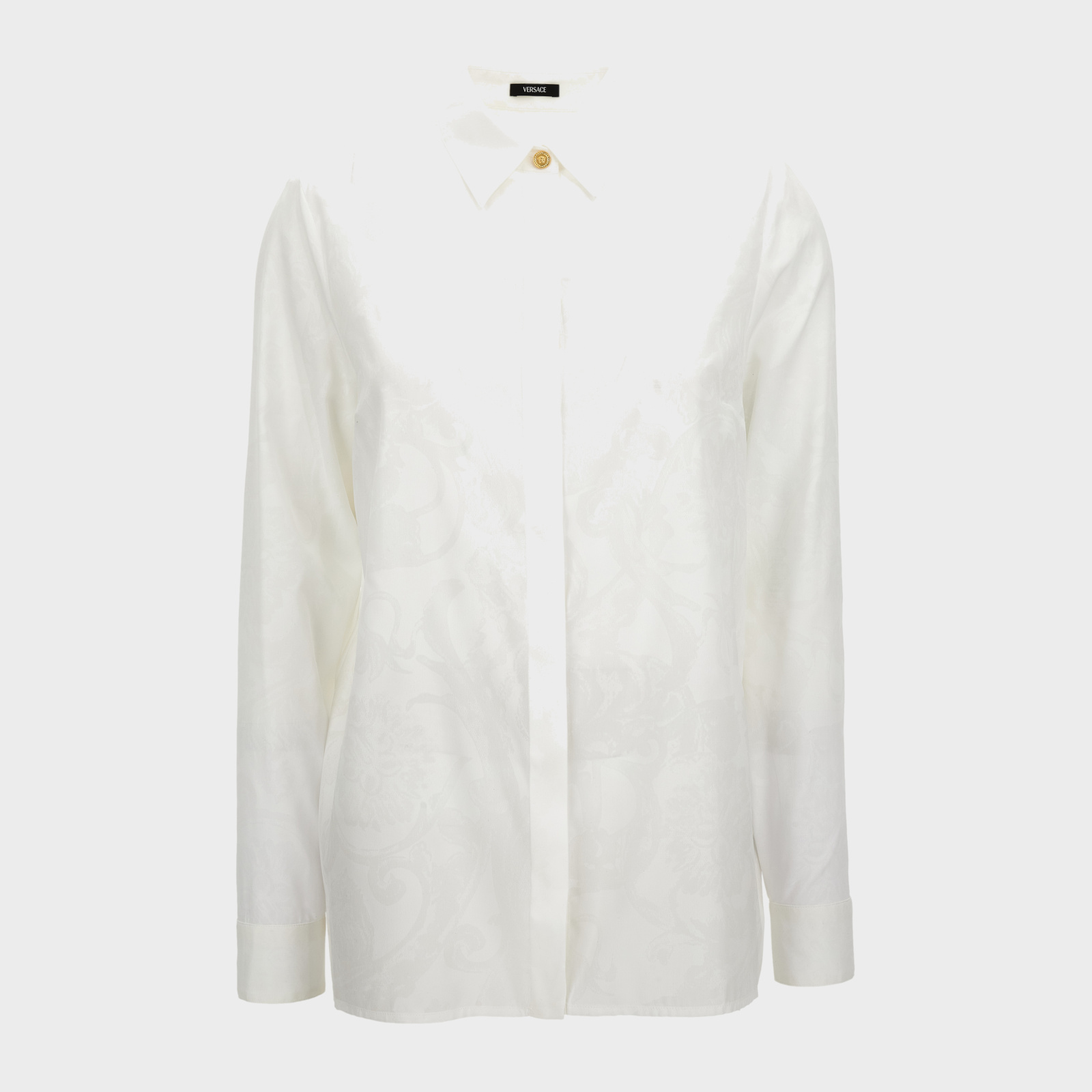 Formal Shirt In Crepe De Chine Silk Blend Baroque Stencil Print - White Formal Shirt In Crepe De Chine Silk Blend Baroque Stencil Print - White