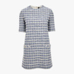 Dress In Cotton Mix Windowpane Tweed Boucle - Light Indigo