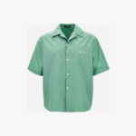 Informal Shirt In Cotton Poplin Fabric + Silk Twill Coral Theatre Print - Green