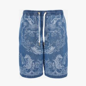 Short Denim In Stop Lasered Denim Holiday Print Medium Blue Wash - Blue
