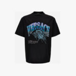 T-Shirt In Compact Cotton Jersey Fabric + Embroidery, Print And Hotfix La Medusa Vasrsity - Black