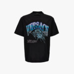 T-Shirt In Compact Cotton Jersey Fabric + Embroidery, Print And Hotfix La Medusa Vasrsity - Black