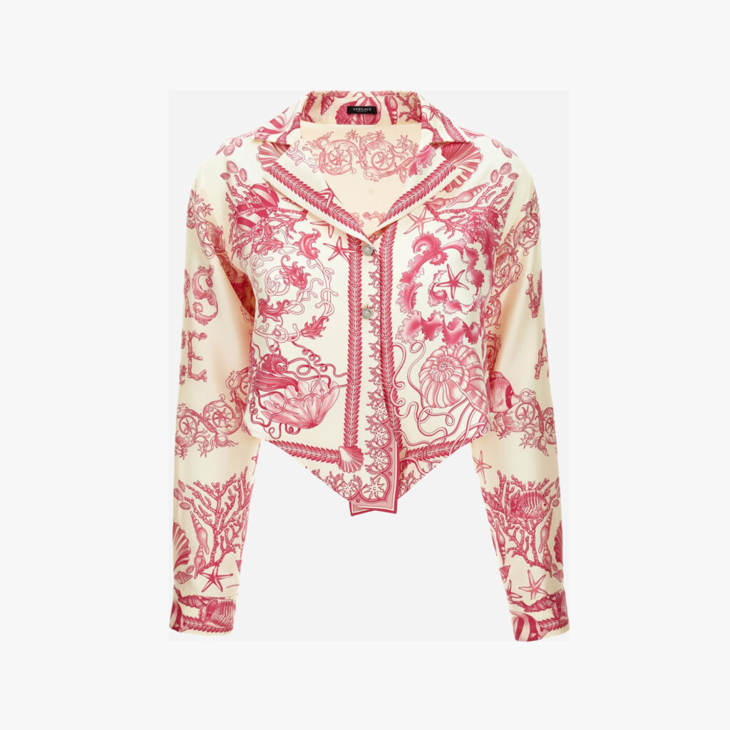 Informal Shirt In Underwater Barocco Bicolour Foulard On Silk Twill - Eggshelldragonfruit