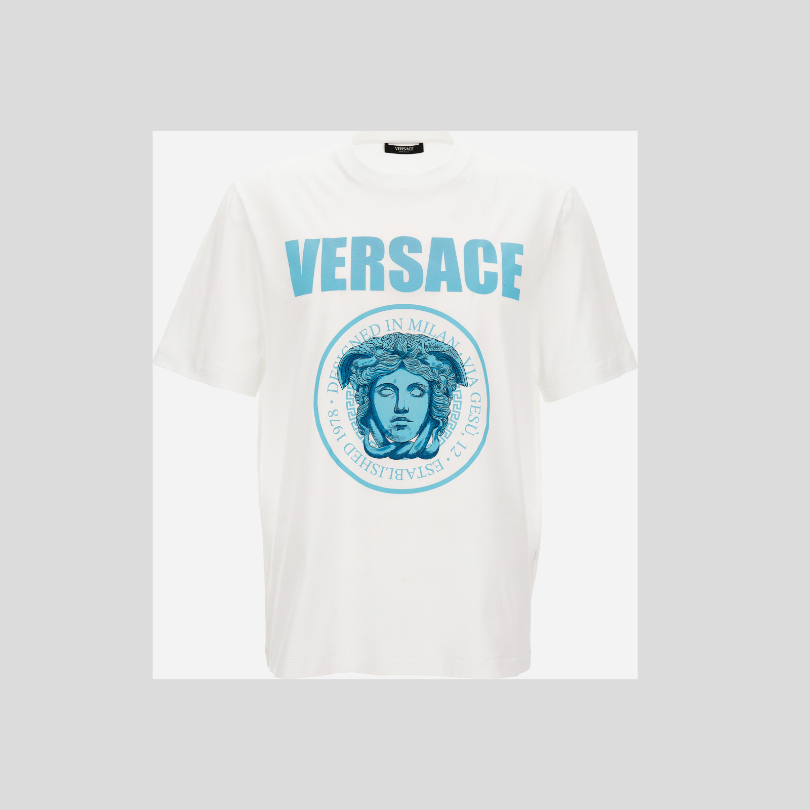 T-Shirt In Compact Cotton Jersey Fabric + Medusa Rock Print - White T-Shirt In Compact Cotton Jersey Fabric + Medusa Rock Print - White