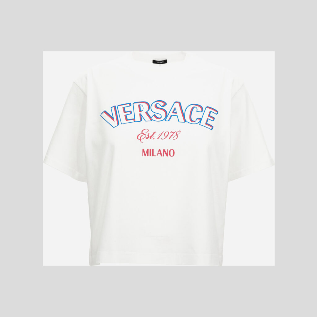 T-Shirt In Jersey Versace Milano Print - White-Fuchsia-Blue