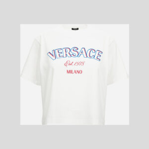 T-Shirt In Jersey Versace Milano Print - White-Fuchsia-Blue