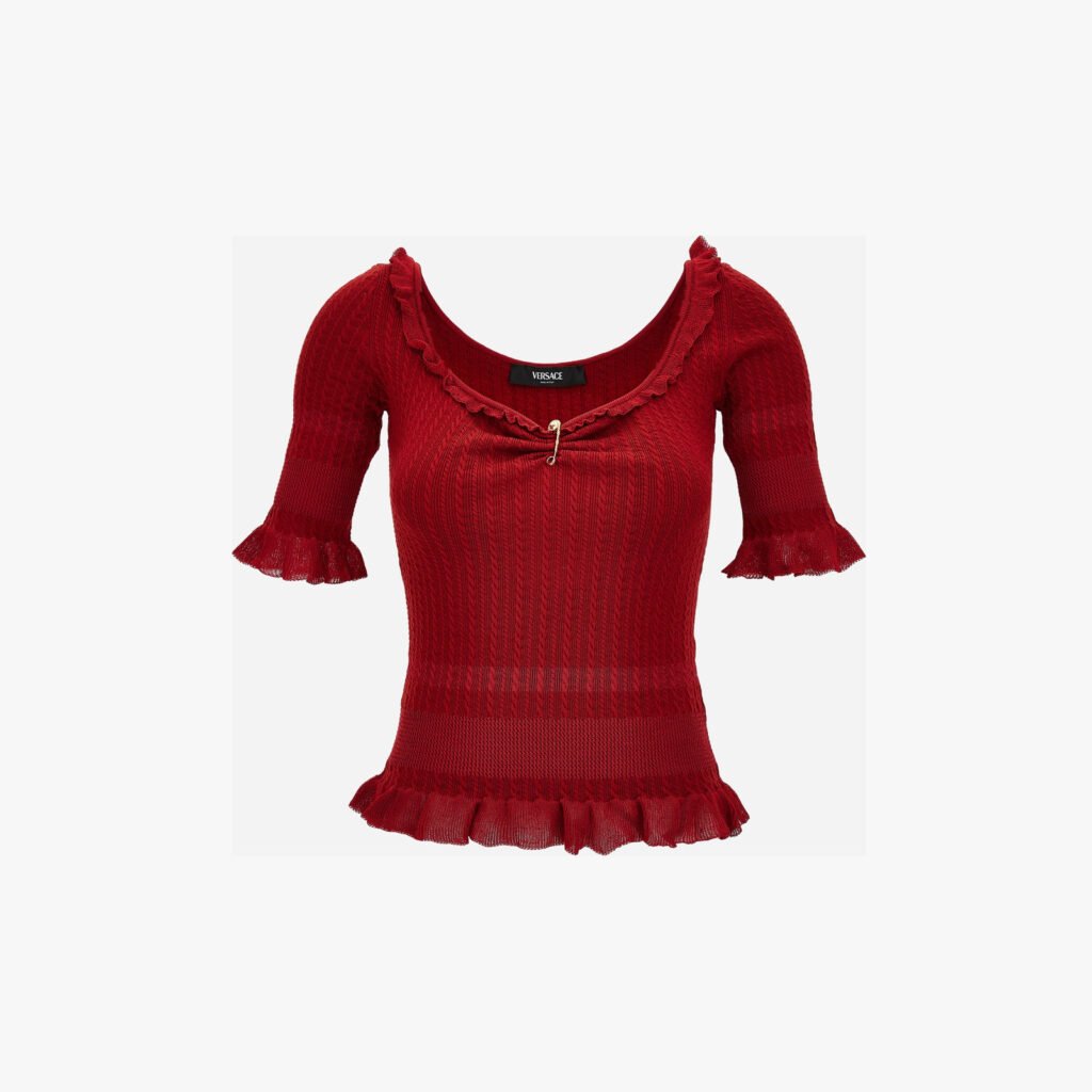 Knit Sweater In Micro Cable Wool Blend - Red