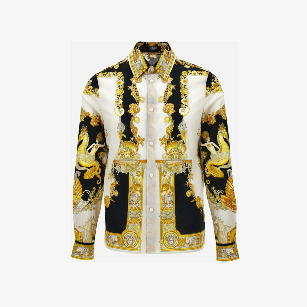 Informal Shirt In Cotton Muslin Coral Theatre Print - Black