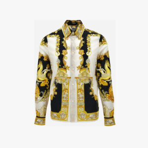 Informal Shirt In Cotton Muslin Coral Theatre Print - Black
