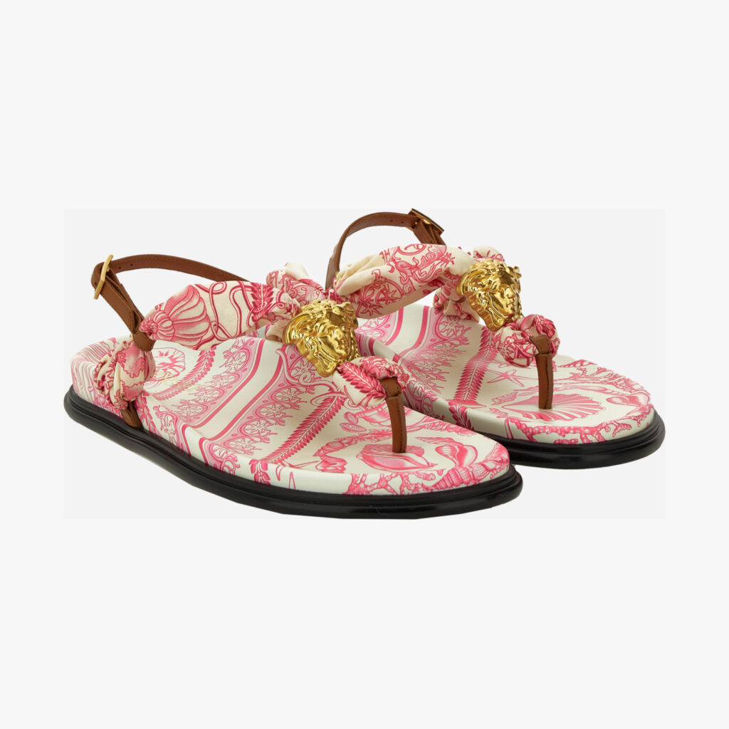 Sandal T.10 In Fabric+Calf Leather - Eggshelldragonfruit-Versace Gold