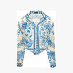Informal Shirt In Underwater Barocco Bicolour Foulard On Cotton Poplin - Blue