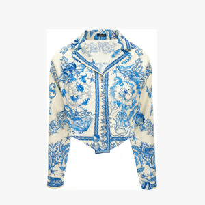 Informal Shirt In Underwater Barocco Bicolour Foulard On Cotton Poplin - Blue