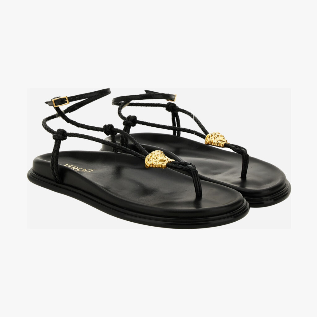 Sandal T.10 In Lamb Leather - Black-Versace Gold