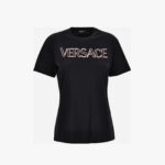 T-Shirt In Cotton Jersey Fabric With Versace Outline Embroidery - Black-Rose