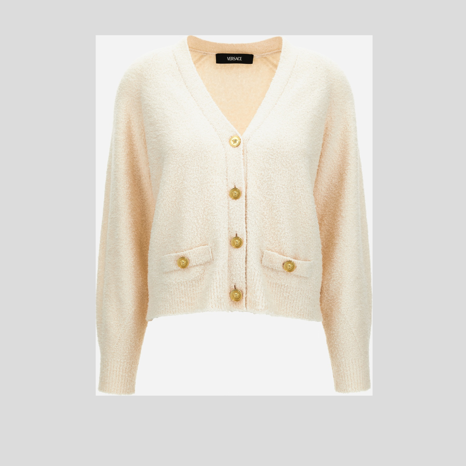 Knit Sweater In Boucle' Cotton Blend - Ivory Knit Sweater In Boucle' Cotton Blend - Ivory