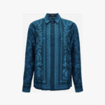Informal Shirt In Silk Twill Fabric Barocco Print - Blue