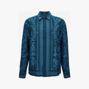Informal Shirt In Silk Twill Fabric Barocco Print - Blue