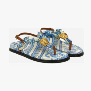 Sandal T.10 In Fabric+Calf Leather - Eggshellbright Dv Blue-Versace Gold