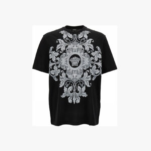 T-Shirt In Jersey Fabric + Barocco Medusa Print - Black-Grey