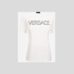 T-Shirt In Jersey Fabric-Versace Outline Embroidery - White-Black