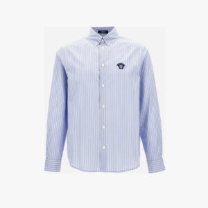 Informal Shirt In Cotton Poplin Queen + Medusa Outline Embroidery - Light Blue-White