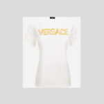 T-Shirt In Cotton Jersey Fabric With Versace Outline Embroidery - White-Gold
