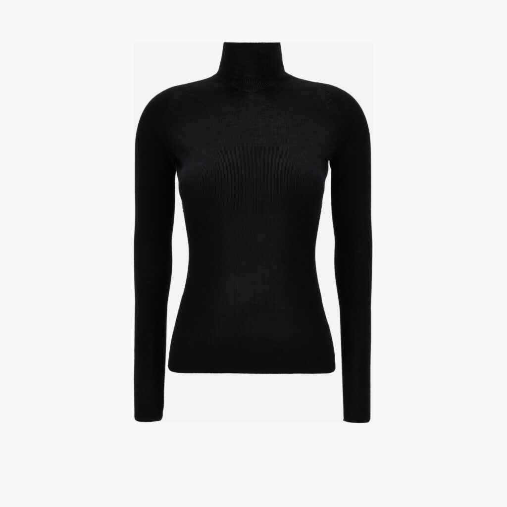 Knit Sweater In Seamless Ribs Merinos Wool Rws - Black