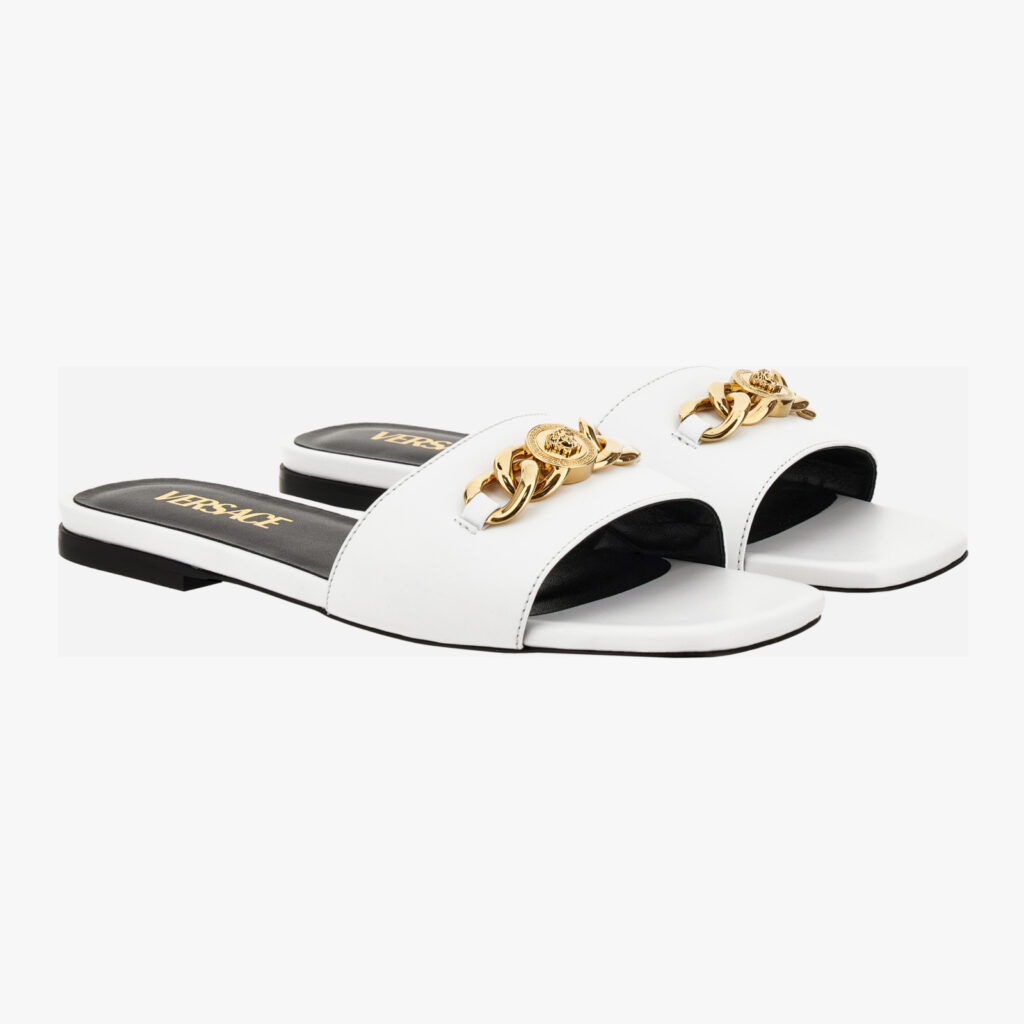 Sandal In Calf Leather - Optical White-Versace Gold