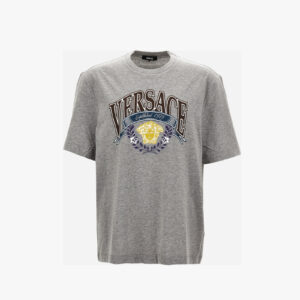 T-Shirt In Cotton Jersey Fabric + Medusa Crest Prin - Grey