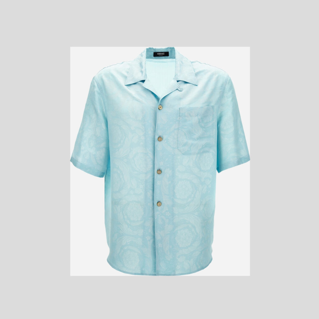 Informal Shirt In Jacquard Barocco Silk Viscose Fabric - Celeste