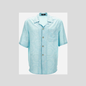 Informal Shirt In Jacquard Barocco Silk Viscose Fabric - Celeste