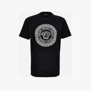 T-Shirt In Jersey Fabric-Medusa Versace Greca Print - Black-White